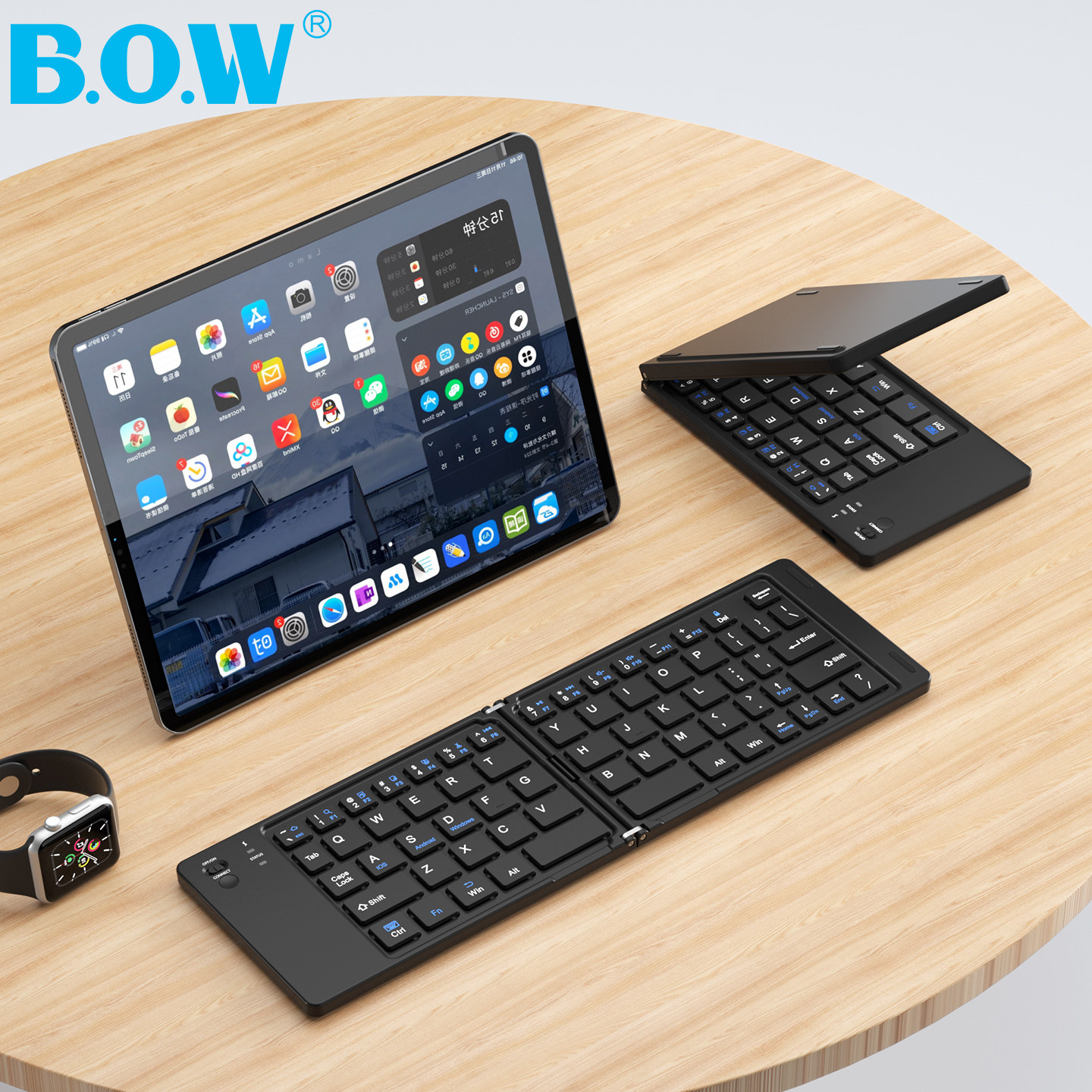 BOW iPad无线蓝牙键盘折叠适用苹果华为平板手机台式电脑专用女生