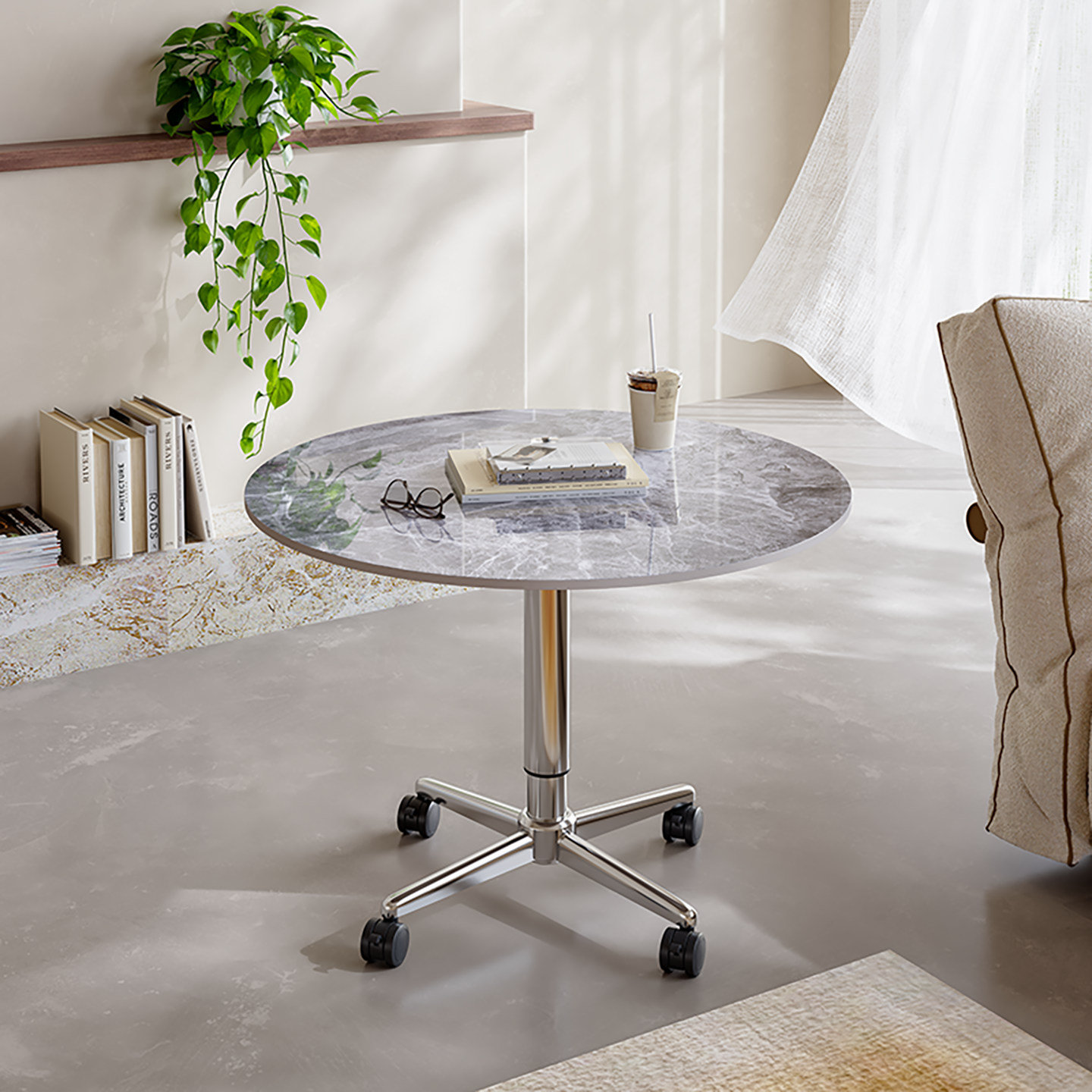 升降茶几餐桌轻奢现代小户型边几客厅家用2025年新款移动圆桌桌子