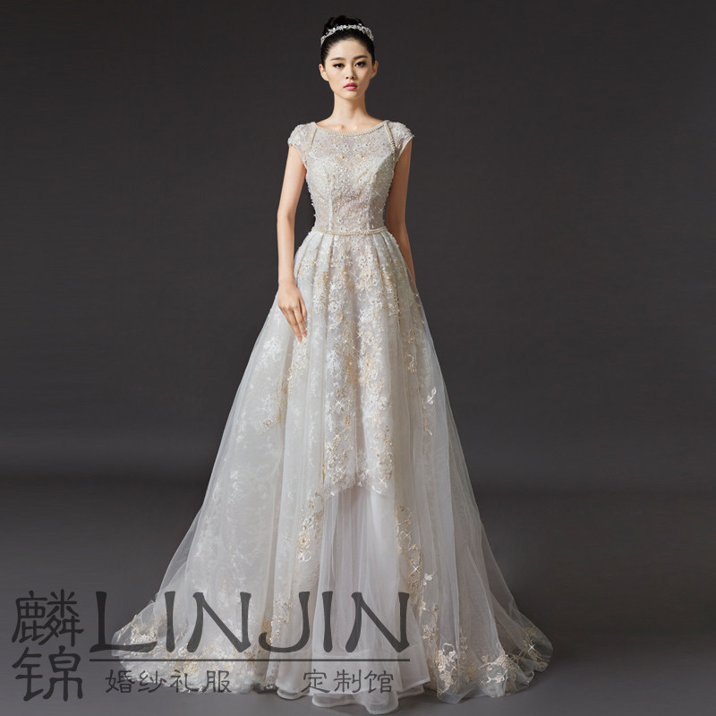 蔷薇香槟金色婚纱小拖尾奢华贝壳保守款复古披肩蕾丝遮手臂韩版在类目 女装/女士精品, 婚纱/旗袍/礼服, 婚纱中 - 来自Buy2taobao.com提供专业的淘宝代购服务