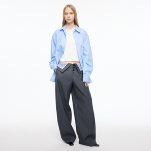 MovingMovingMoving 撞色翻腰灰色西裤女秋冬