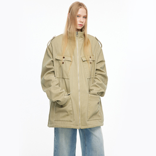 MovingMovingMoving 多口袋工装毛绒内里加厚外套女冬季中长外套