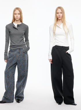 MovingMovingMoving 亨利领猪鼻扣正肩内搭打底衫上衣长袖T恤内搭