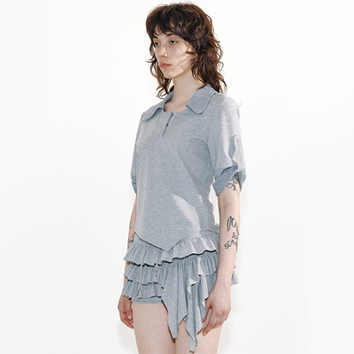 MovingMovingMoving 灰色百搭针织多层抽绳不规则蛋糕裤短裤