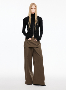 MovingMovingMoving 橡果棕裙片挺阔抽绳阔腿裤