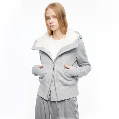 MovingMovingMoving 白色毛绒内里灰色卫衣冬棉服女秋冬