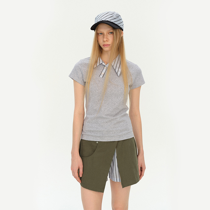 MovingMovingMoving 6/03 20:00 斜门襟条纹领拼料POLO衫