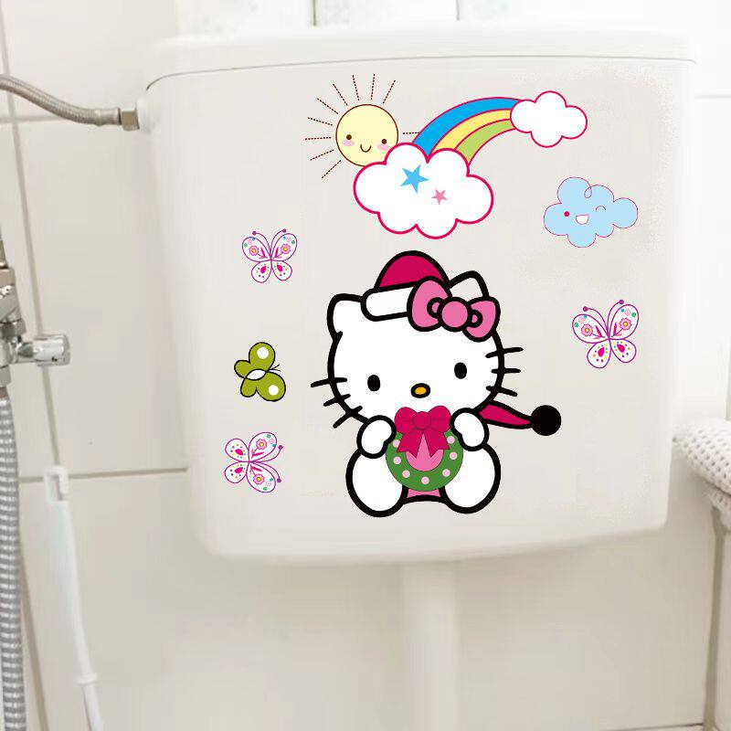 卡通厕所贴纸kitty猫卫生间防水马桶盖创意个性装饰浴室蹲厕贴画