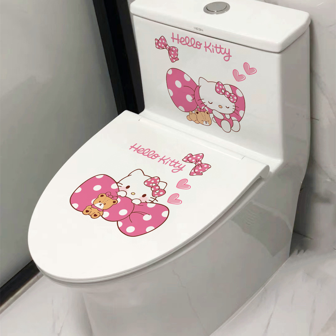 可爱KT猫马桶贴纸搞笑个性马桶盖贴画防水自粘厕所卫生间装饰墙贴