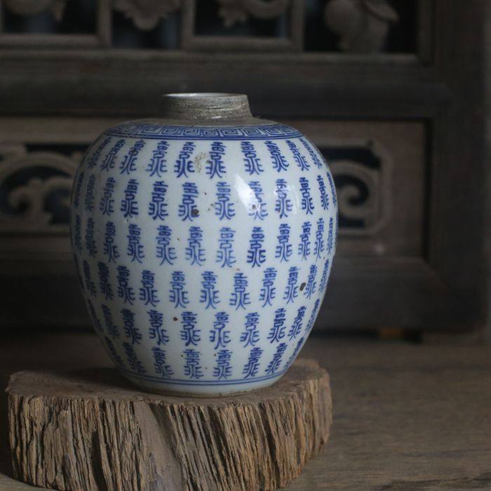 景德镇仿古瓷器 手工手绘青花百寿纹罐子古玩古董包老收藏品摆件