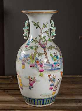 光绪粉彩人物花瓶厂货古玩复古件