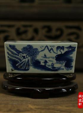 景德镇陶瓷手绘山水盆景复古摆件