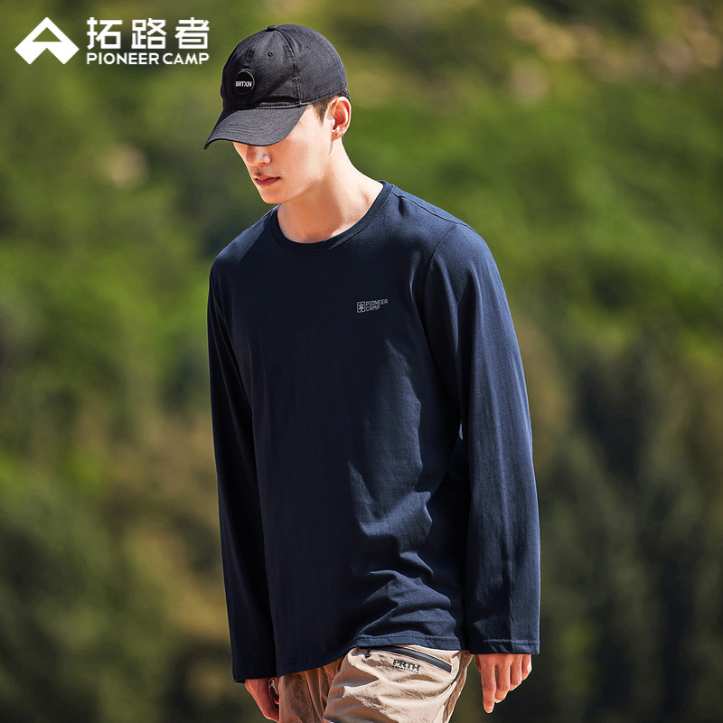 拓路者字母印花纯棉长袖T恤衫圆领运动个性潮流男上衣套头打底衫