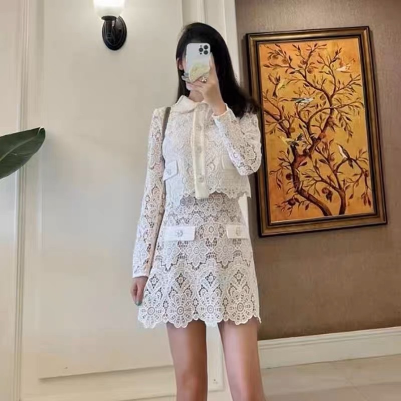 代购Self Portrait 22秋冬象牙白优雅蕾丝花边短外套女防晒