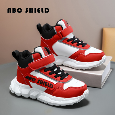 ABC SHIELD男童鞋子高帮运动鞋秋冬款防水皮面中大童女孩跑步棉鞋