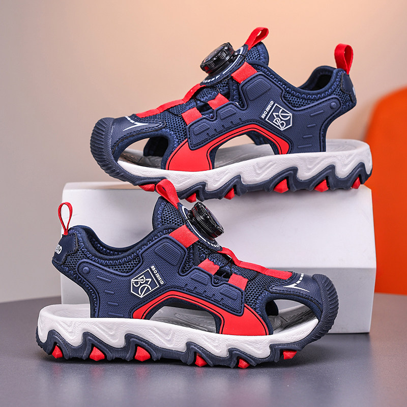 ABC SHIELD男童包头凉鞋夏款儿童时尚沙滩鞋旋转纽扣女孩软底凉鞋