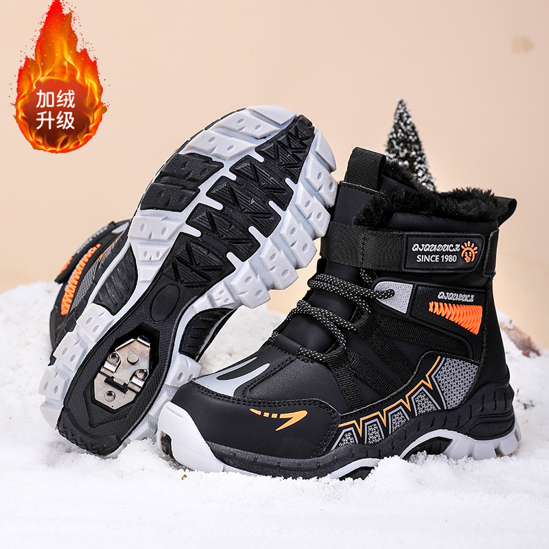 ABCkings男童棉鞋冬款加绒加厚防水保暖中大童户外狼爪儿童雪地靴