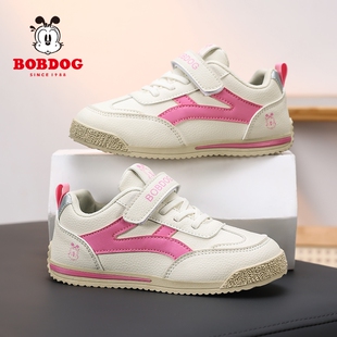 巴布豆童鞋女童鞋子防水皮面儿童德训鞋秋冬款时尚软底百搭阿甘鞋