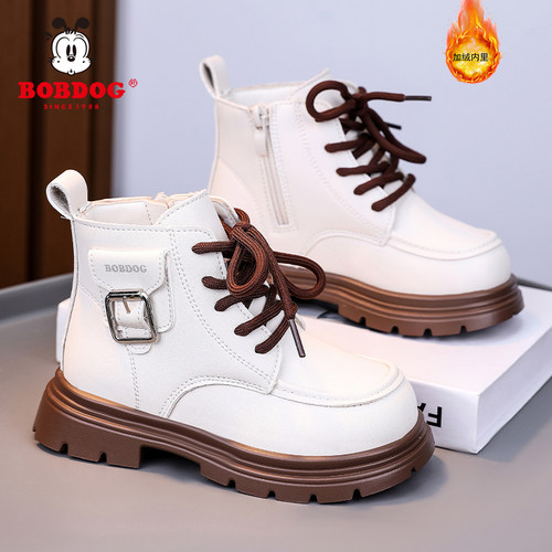 巴布豆女童马丁靴2025新款冬季加绒保暖儿童棉靴男孩户外二棉皮靴