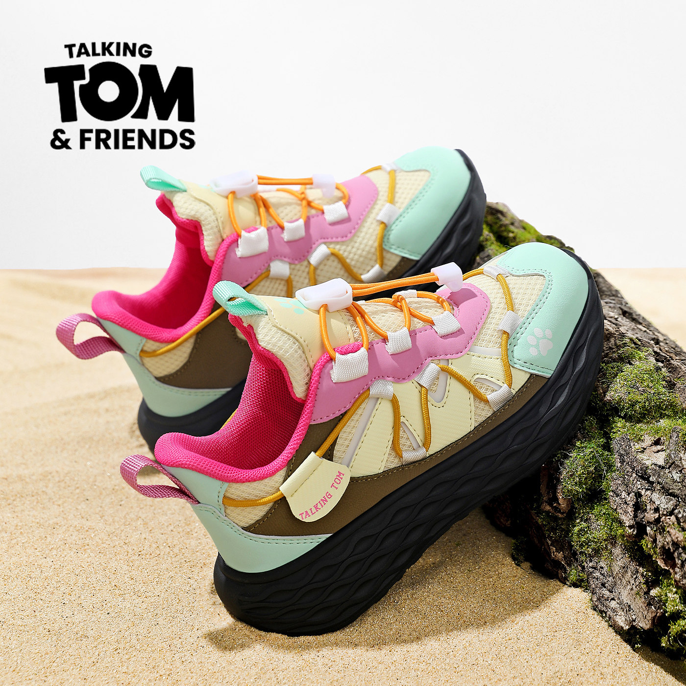 汤姆猫女童鞋子透气运动鞋中大童搭扣系带软底防滑女孩网面跑步鞋