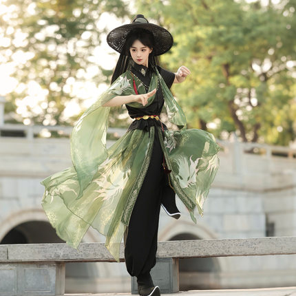 原创设计长离汉服女中国风汉元素古风新中式衬衣灯笼裤套装二次元