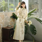 9751 马甲旗袍套装 倚梦阁原创花鸟绘卷中国风汉元 素女新中式