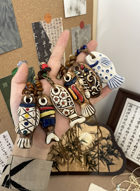 乔治姐姐/陶瓷锦鲤小鱼项链新中式国风挂饰毛衣链冷淡风颈链