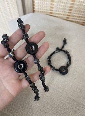复古新中式水墨平安扣陶瓷串珠手链时尚轻奢高级感手绳情侣礼物
