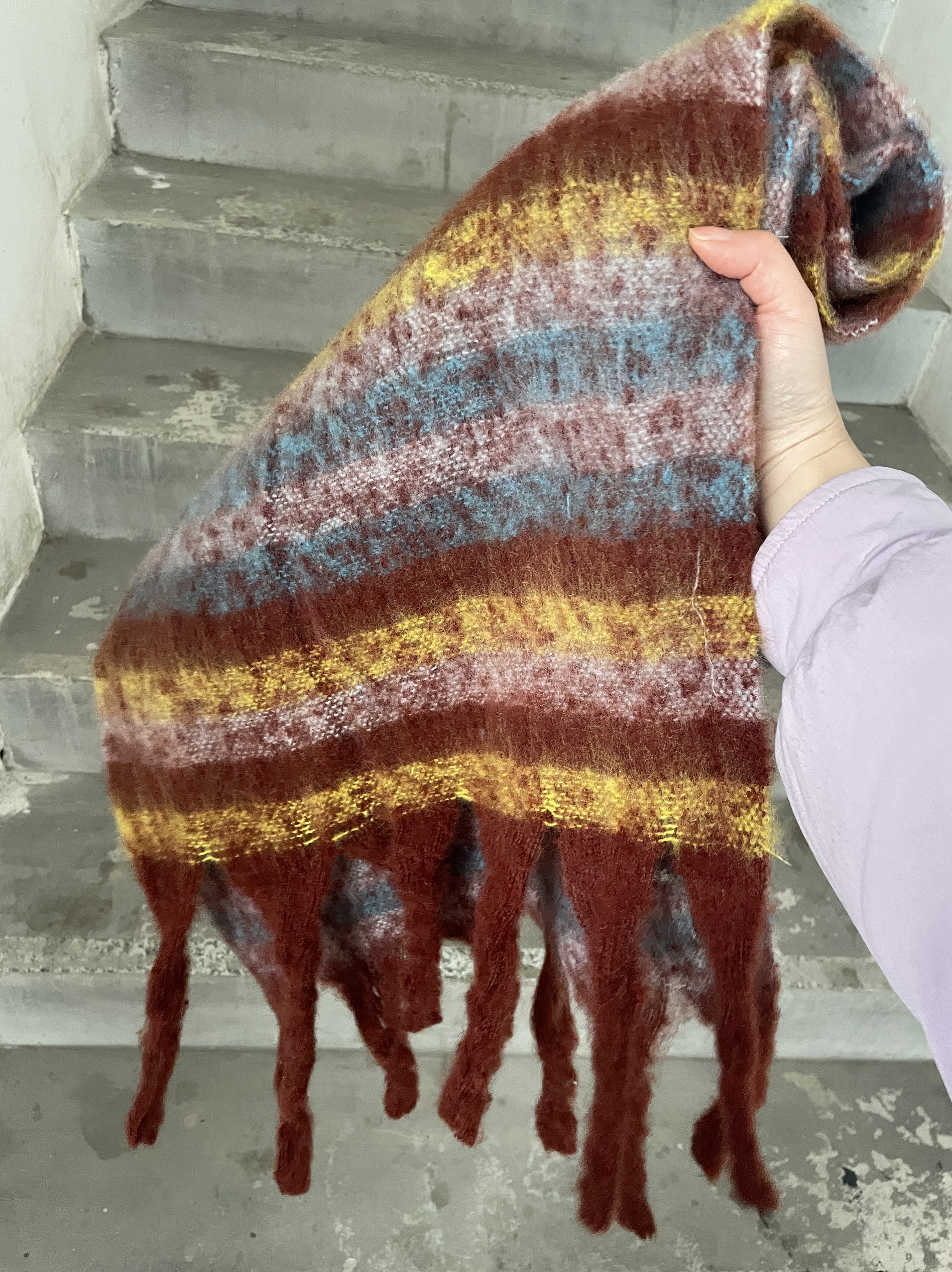 彩虹糖果韩版时尚撞色条纹马海毛围巾女秋冬季加厚保暖围脖