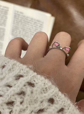 乔治姐姐/兔耳朵粉色戒指女小众设计感高级食指戒开口可调节指环