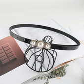 细皮带现货 饰配裙收腰个性 珍珠水钻板扣腰带女士漆皮小皮带时尚 装