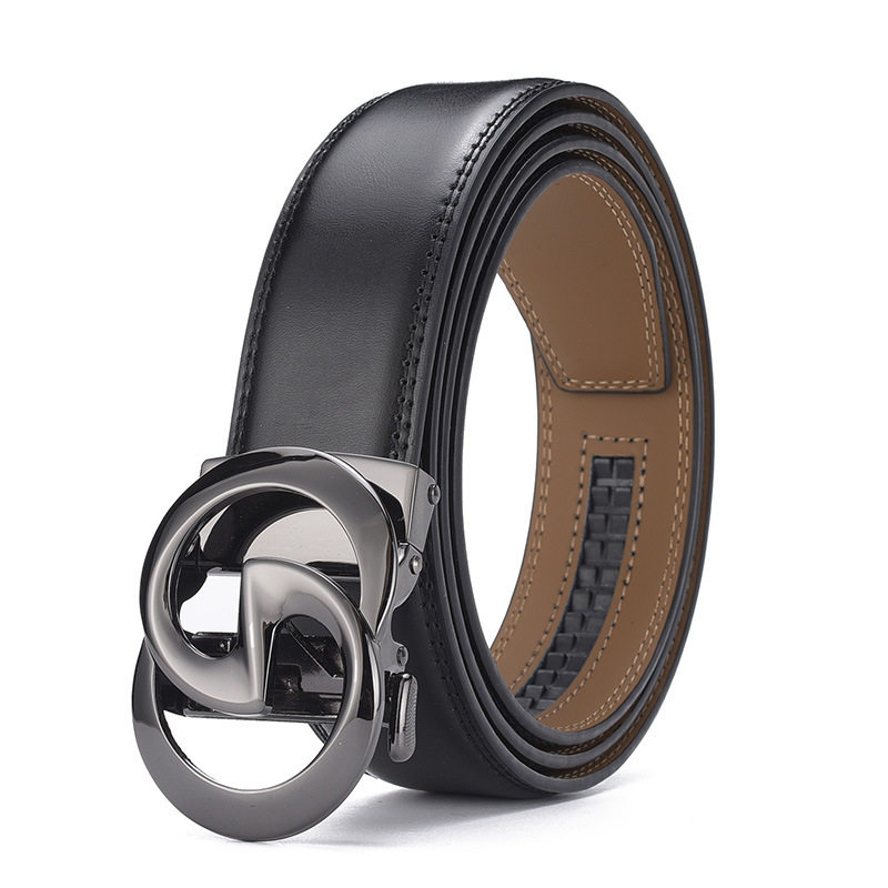 皮带男士腰带自动扣真牛皮光面简约字母扣男式裤带可定logog