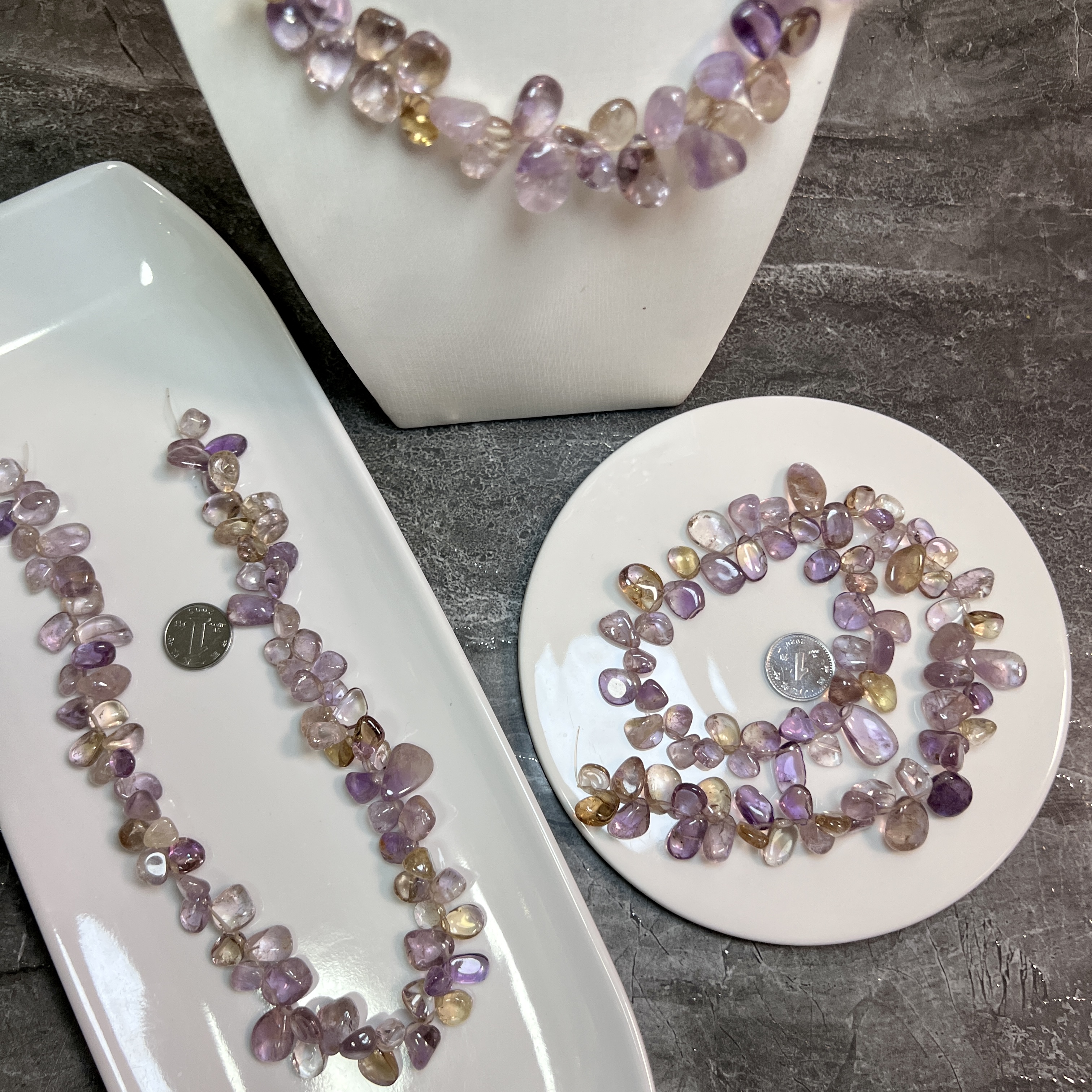 天然紫黄水晶侧孔水滴随形半成品DIY手链项链配件配饰