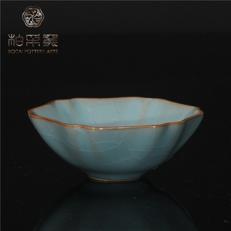 柏采窑和意杯BR-115BX二代粉青茶杯汝瓷杯子手工杯六瓣杯陶瓷茶具