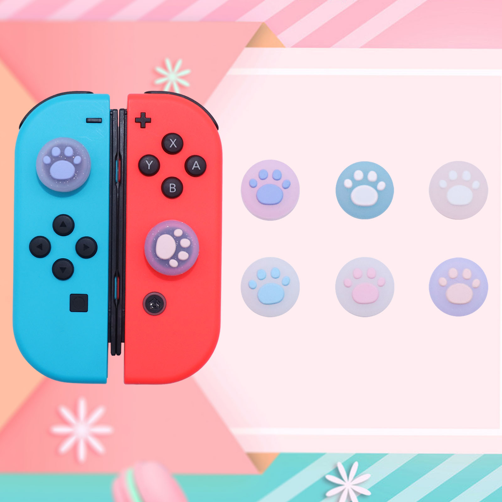 可爱switch猫爪摇杆套 joycon按键帽 NS手柄果冻猫足硅胶套