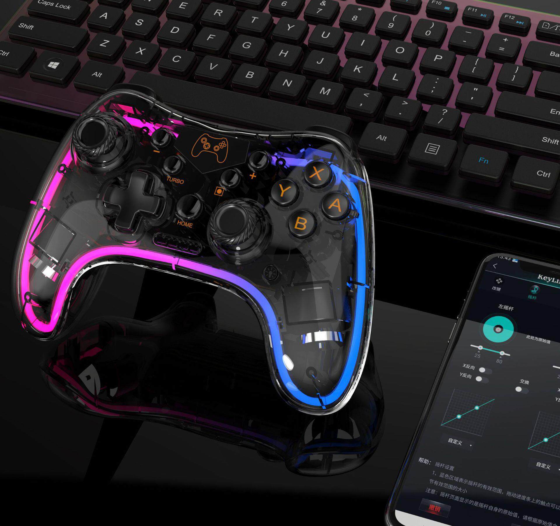 SWITCHRRO 무선 컨트롤러 크리스탈 RGB 다채로운 빛 블루투스 컴퓨터 PC 모바일 셋톱 박스 모바일 게임