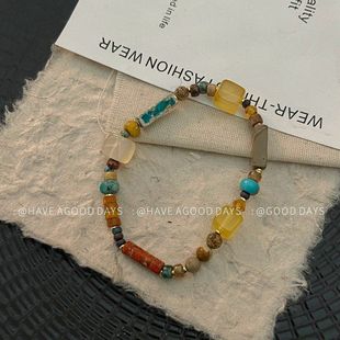 新中式琉璃天然石珠手链小众设计感手工气质个性国潮弹力配饰复古