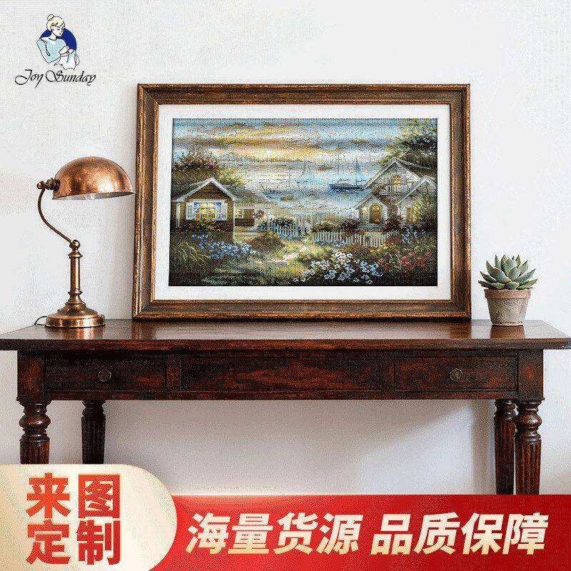 NKF新款跨境手工十字绣布艺挂画宁静的海滨客厅装饰加盟一件代发