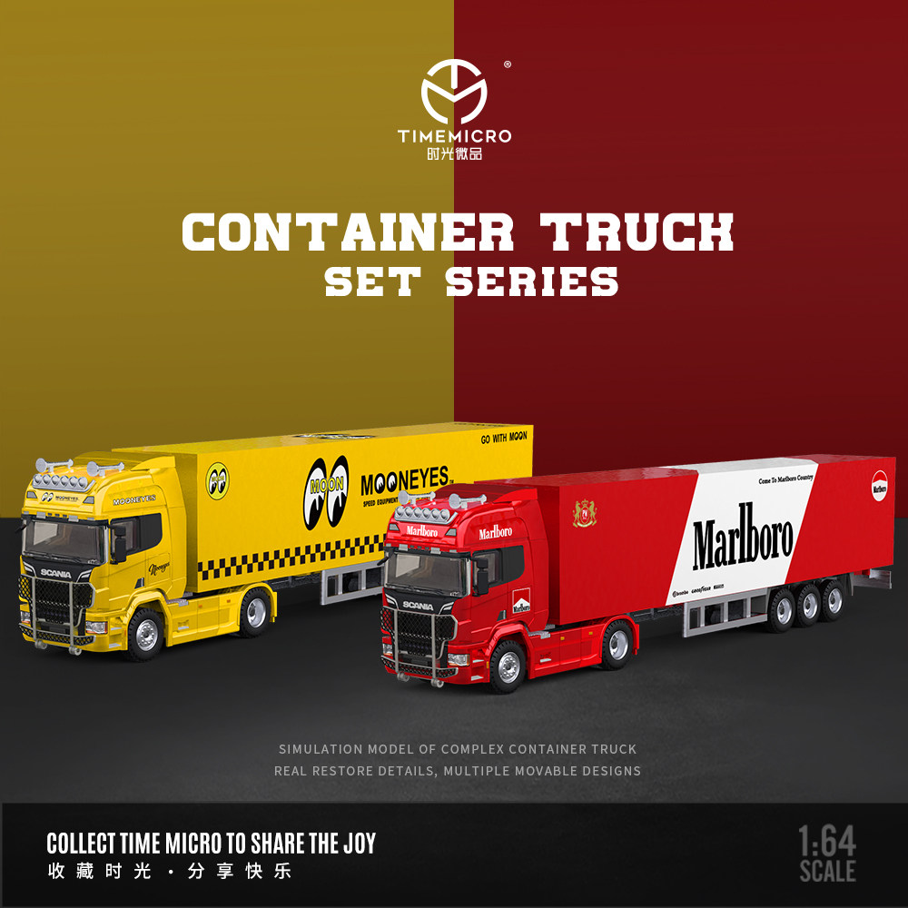 时光TimeMicro1:64 斯堪尼亚货柜车 月亮眼 万宝路 合金汽车模型