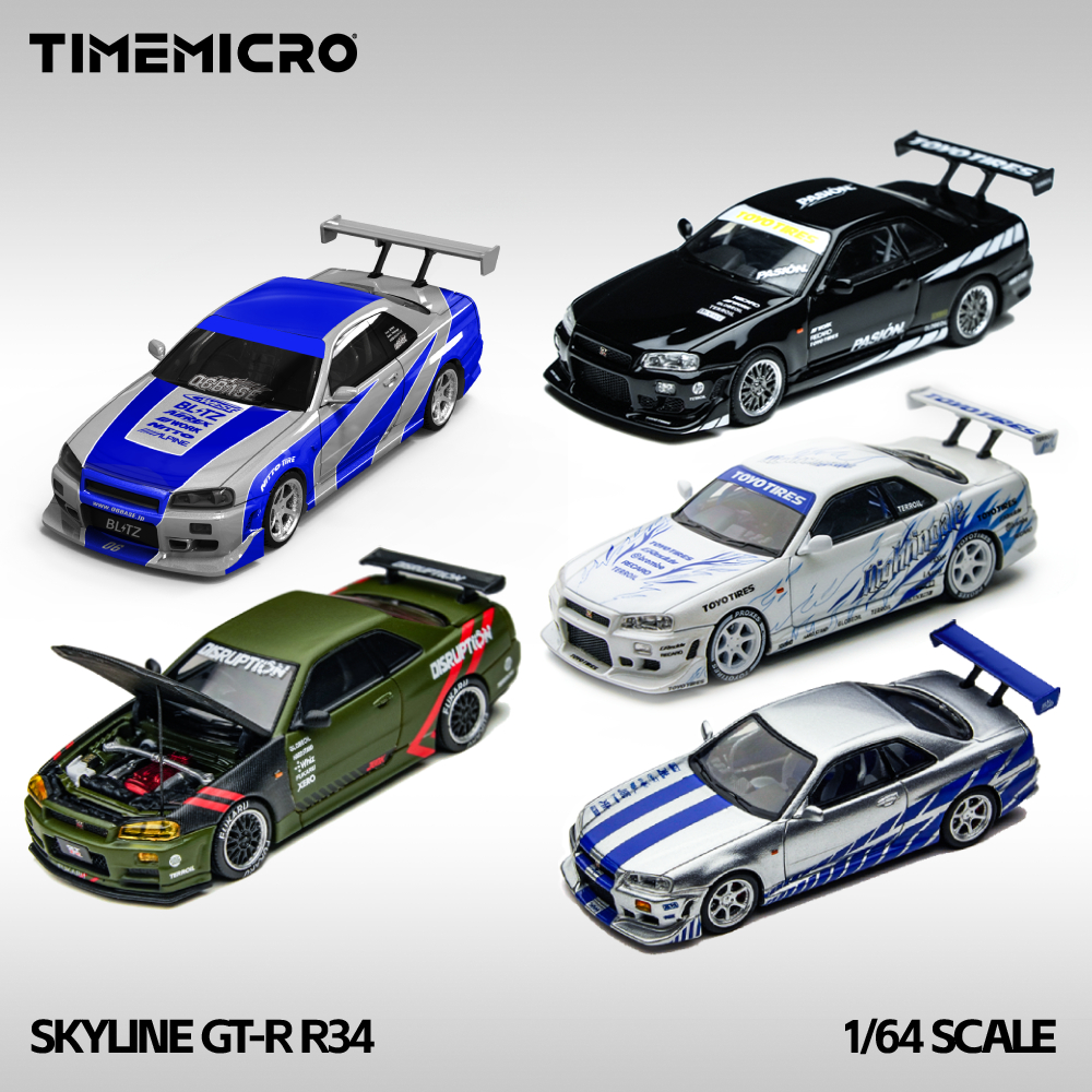 TimeMicro 1:64 SKYLINE GT-R R34 速度与激情布莱恩银蓝合金车模