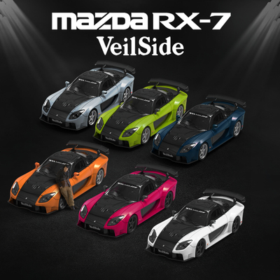 TM 1:64 马自达RX-7 Veilside 黑银 黑绿 黑蓝涂仿真合金汽车模型