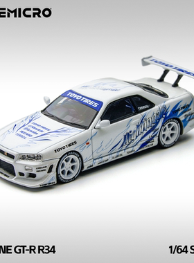 TimeMicro|PSC车舍 1:64 Skyline GT-R R34 漂移烈焰白色合金车模