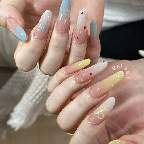 鸳鸯波点蝴蝶结渐变可拆卸美甲