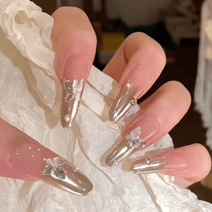 林先生穿戴甲蝴蝶月光银粉渐变绝美秋冬长杏仁手作高级感显白甲片