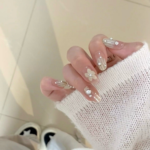 韩系奶油花花短款成品美甲