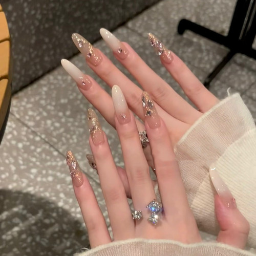 显白金粉细闪渐变假指甲