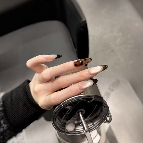 秋冬猫眼豹纹法式成品美甲