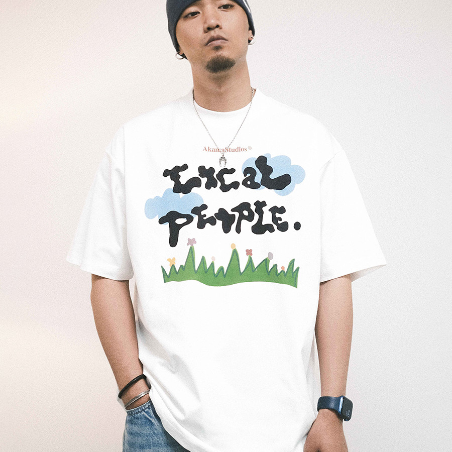 AKAMA 凉感防嗮速干索罗娜面料260克小领口美式印花短袖T恤