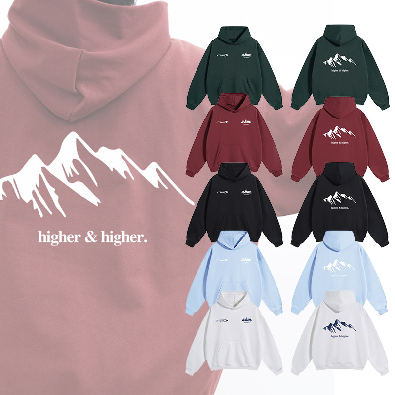 akama原创设计山峰印花T恤毛线圈面料宽松版型复古多色打底卫衣