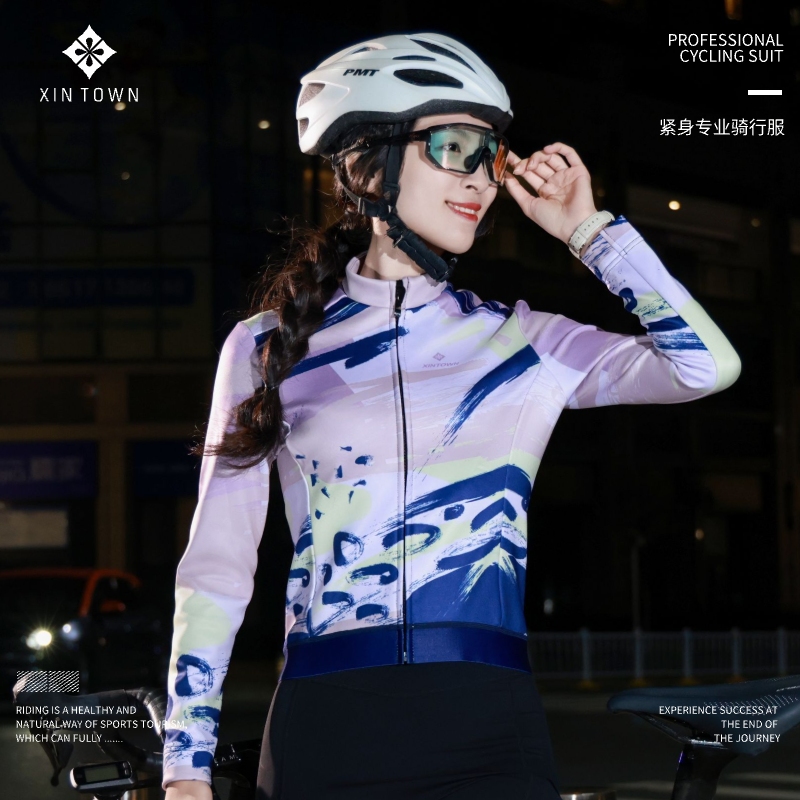 XINTOWN冬季新款蓝绮软毛绒上衣女加绒加厚软毛绒骑行服保暖修身