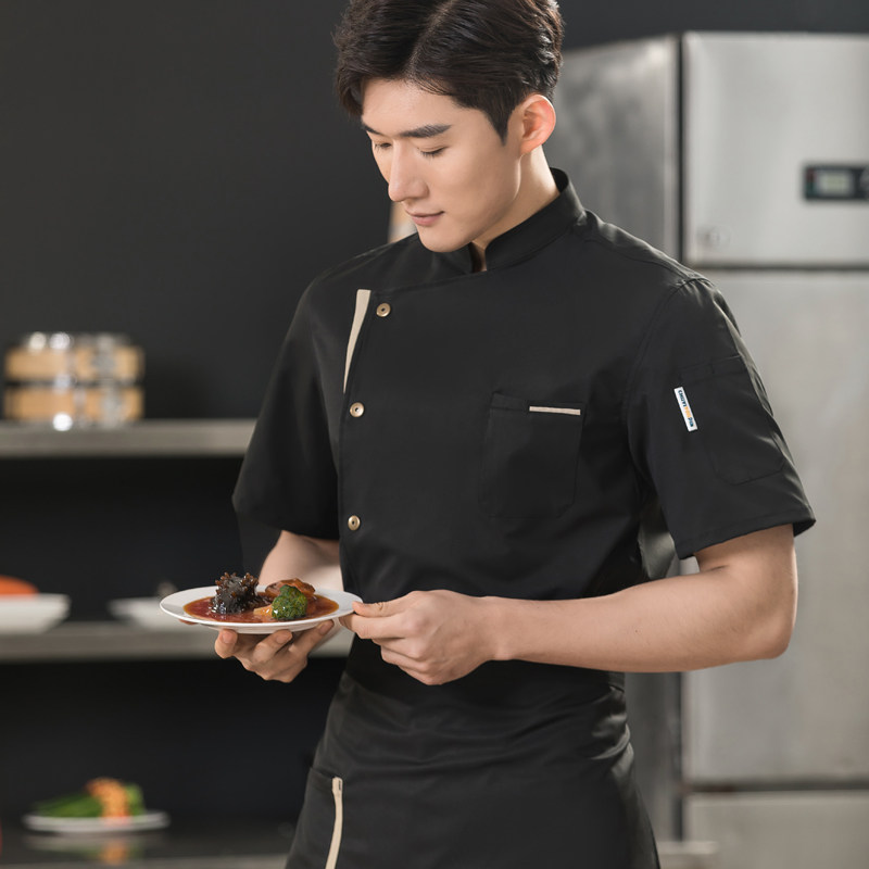 西餐厅厨师工作服夏装短袖定制酒店饭店食堂后厨弹力厨师服透气网